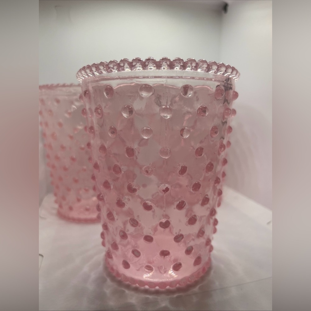3 pink hobnail glass vase/ candle holder beautiful 5"x4" excellent condition